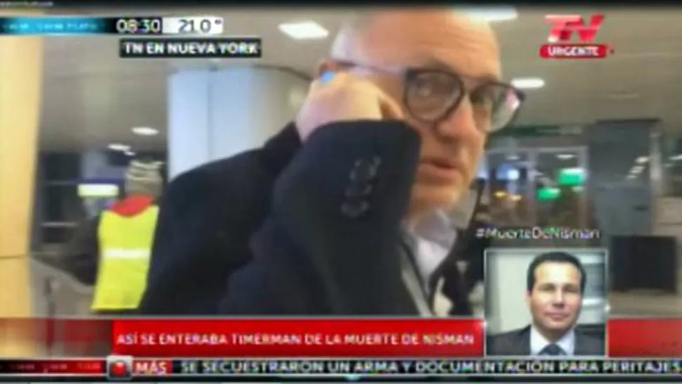 SORPRENDIDO. Timerman fue abordado por una periodista apenas pisó suelo norteamericano. CAPTURA DE VIDEO