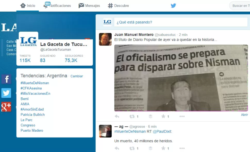 TEMA PRINCIPAL. En Twitter, pocos hablan de otro tema. CAPTURA DE PANTALLA