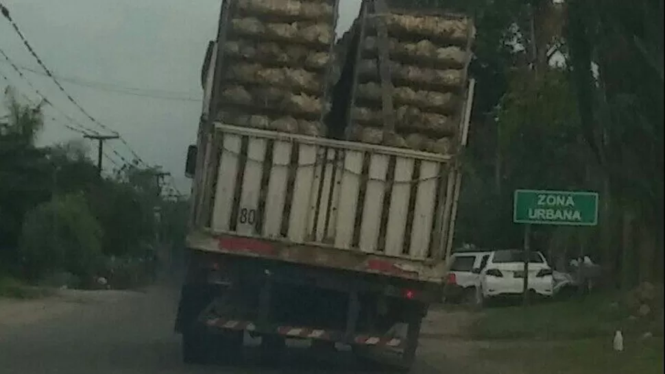 Inclinado, cargado de pollos y a 100 km por hora circulaba en plena zona urbana