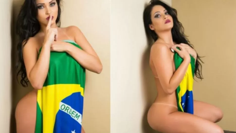 EN PROBLEMAS. Claudia posó desnuda con la bandera de Brasil y tuvo que pedir perdón.