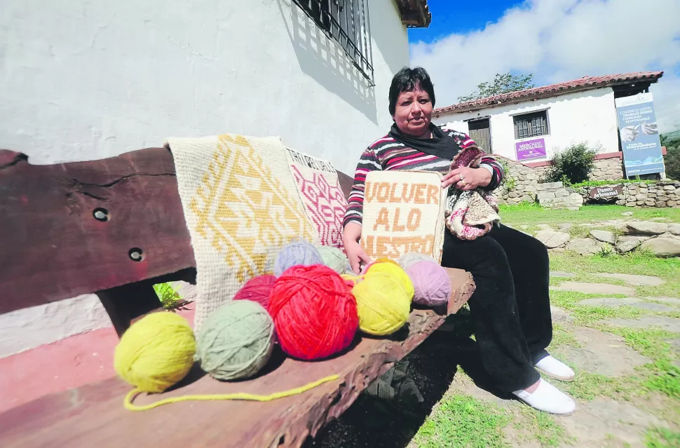 PRINCIPIO Y FINAL. Liliana muestra orgullosa los ovillos hilados y teñidos con sus manos, así como los tapices y la tapa de su cuaderno de recortes.
 LA GACETA/ FOTO DE osvaldo ripoll
