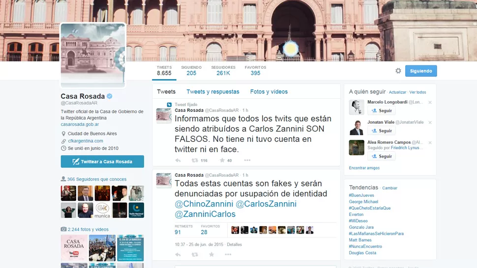 CAPTURA DE PANTALLA TWITTER @CASAROSADA