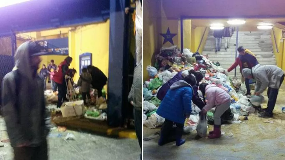 SIN CONTROL. La mercadería quedó abandonada en las puertas de acceso y a la salida fue llevada por diferentes grupos de personas. FOTOS TOMADAS DE TN.COM.AR