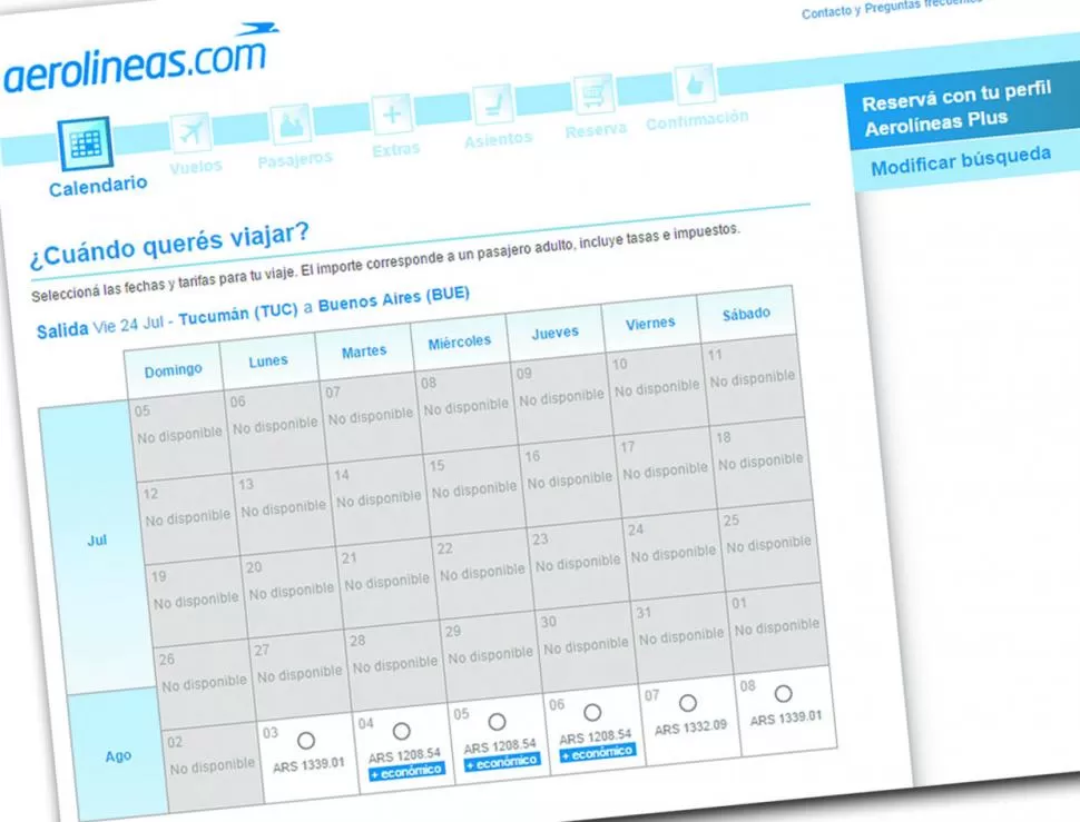 ¿VIAJÁS? El sitio confirma que sólo hay asientos desde el mes que viene. aerolineas.com.ar