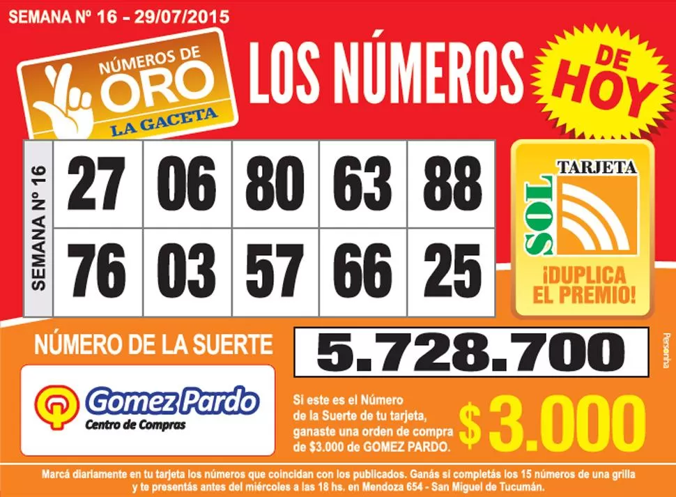 Los Números de Oro de LA GACETA