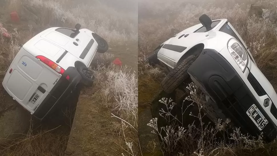 FUERA DE LA RUTA. Un lector que pasó por el lugar compartió fotos del accidente. IMÁGENES ENVIADA AL SERVICIO DE WHATSAPP DEL DIARIO