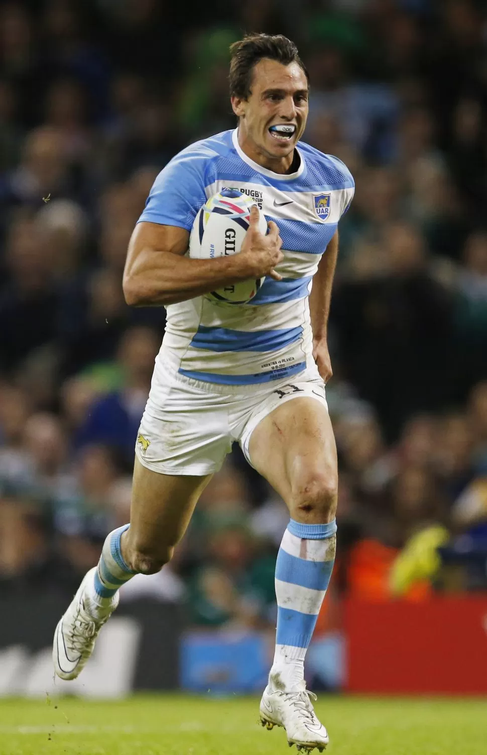 IMPARABLE. El rosarino Juan Imhoff marcó ayer el try N°100 del seleccionado argentino en su historia en los mundiales. reuters