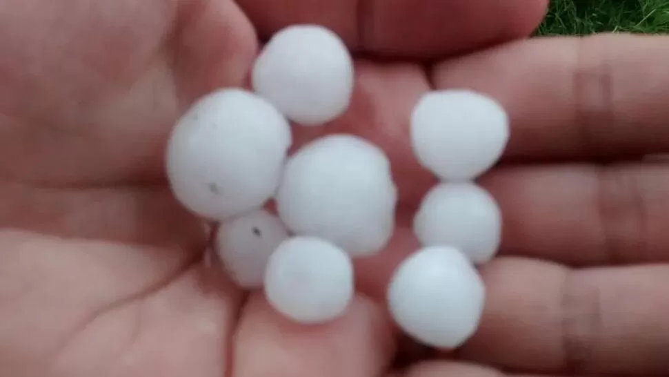 COMO BOLILLAS. La primera de las granizadas se produjo después de las 19. FOTO ENVIADA POR UN LECTOR