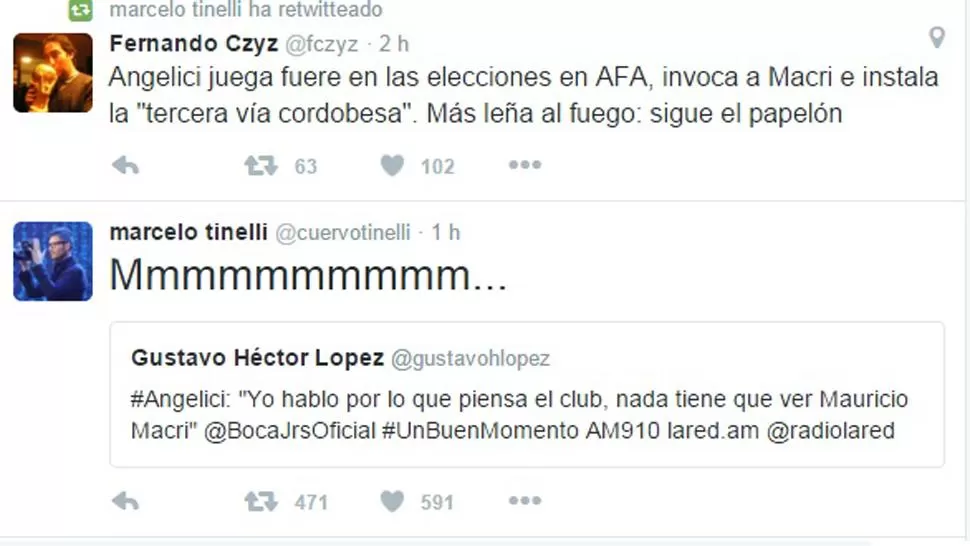 Tinelli sigue la polémica en Twitter