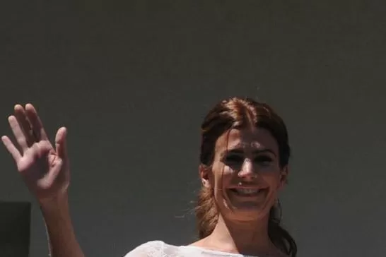 PRIMERA DAMA. Juliana Awada, esta mañana, antes de partir hacia el Cogreso. FOTO DE DYN