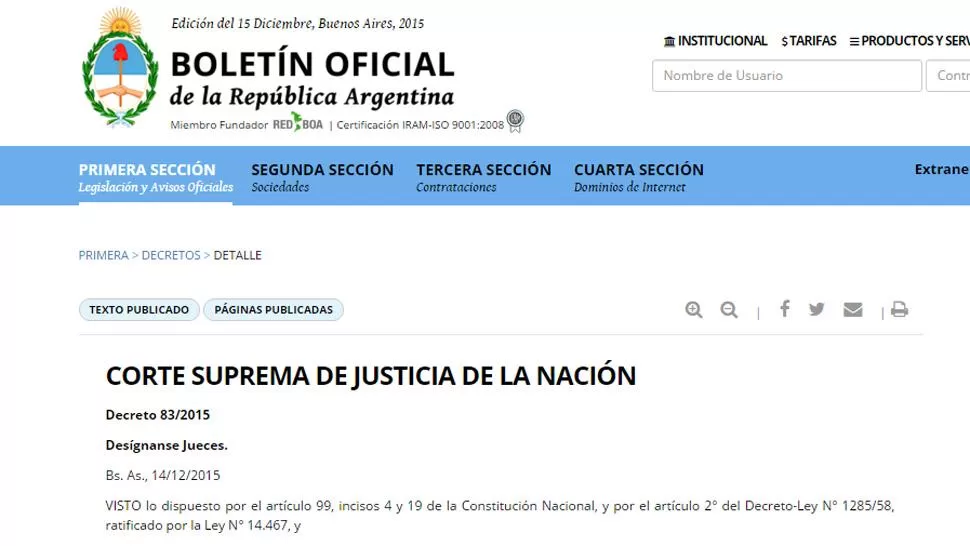 Oficializaron el decreto de nombramiento de dos jueces de la Corte Suprema