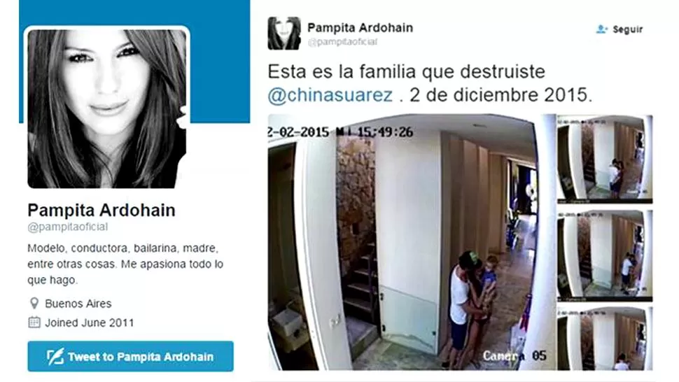 LAS IMÁGENES. Pampita publicó estas fotos durante la madrugada; luego, las borró. CAPTURA DE TWITTER