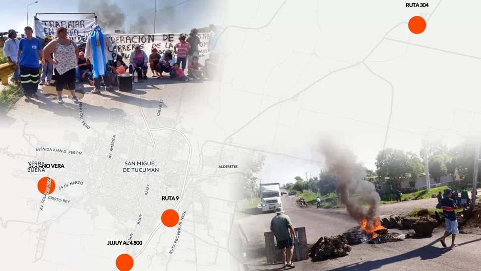 Este es el mapa de los piquetes que complican el tránsito en la ciudad