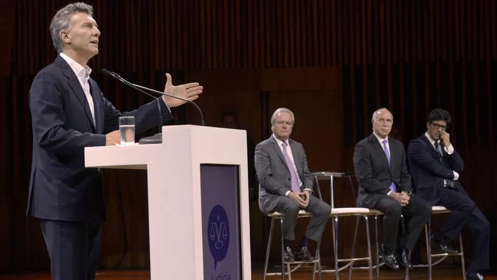 MAURICIO MACRI. El presidente ayer, durante la presentación del proyecto Justicia 2020. DYN