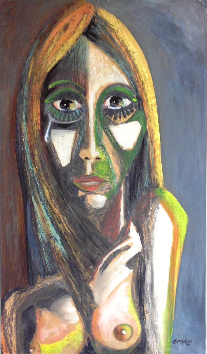  Retrato de una chica. Obra del artista plástico Carlos Miguel Calvo. La muestra se puede admirar en la Casa de la Cultura de Yerba Buena.