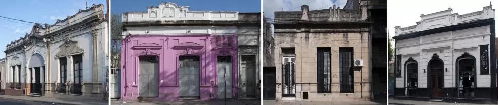FACHADAS TUCUMANAS. Desde la izquierda, vemos algunos ejemplos de las casas ponderadas por César Pelli, en las calles Crisóstomo Álvarez 46, Sáenz Peña 149, Las Piedras 254 y San Juan 729. .