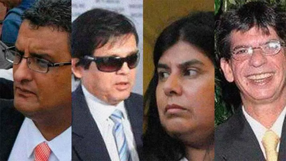 EN LA MIRA. Miguel Moreno, Ramón Tarchini Saavedra, Lucrecia Martínez Llanos y Luis Manuel Pericás están acusados de una millonaria defraudación en perjuicio del Gobierno de Tucumán.