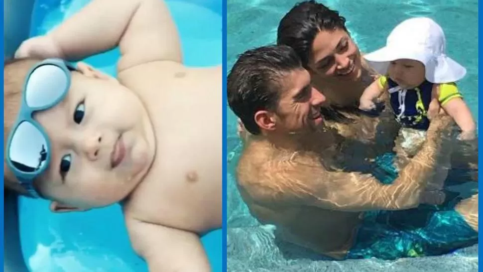 El hijo de Michael Pelphs ya tiene su video en una pileta