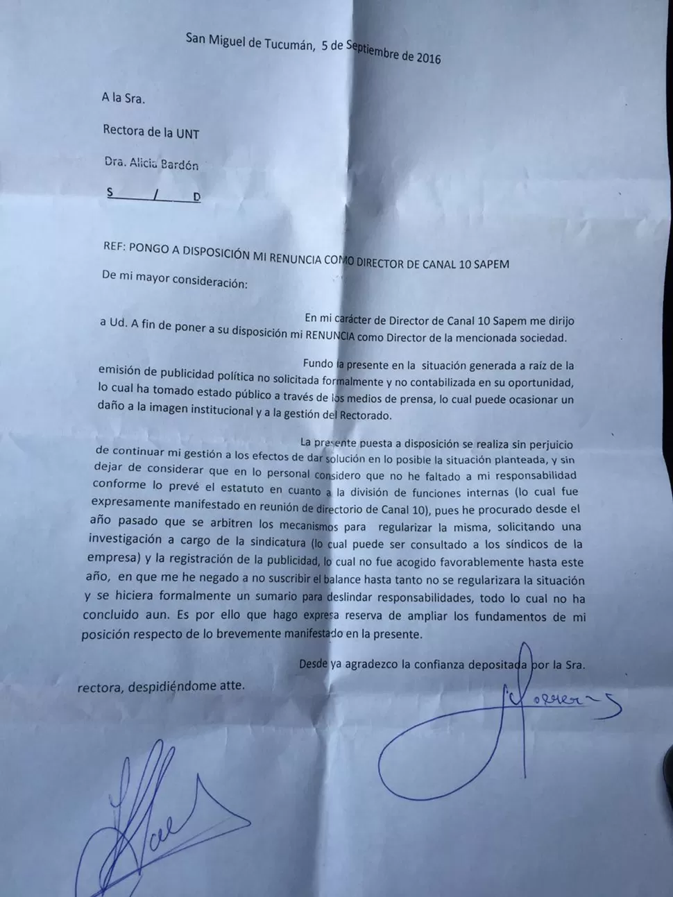 “DAÑO A LA IMAGEN”. El texto de la renuncia del director Moeremans.  