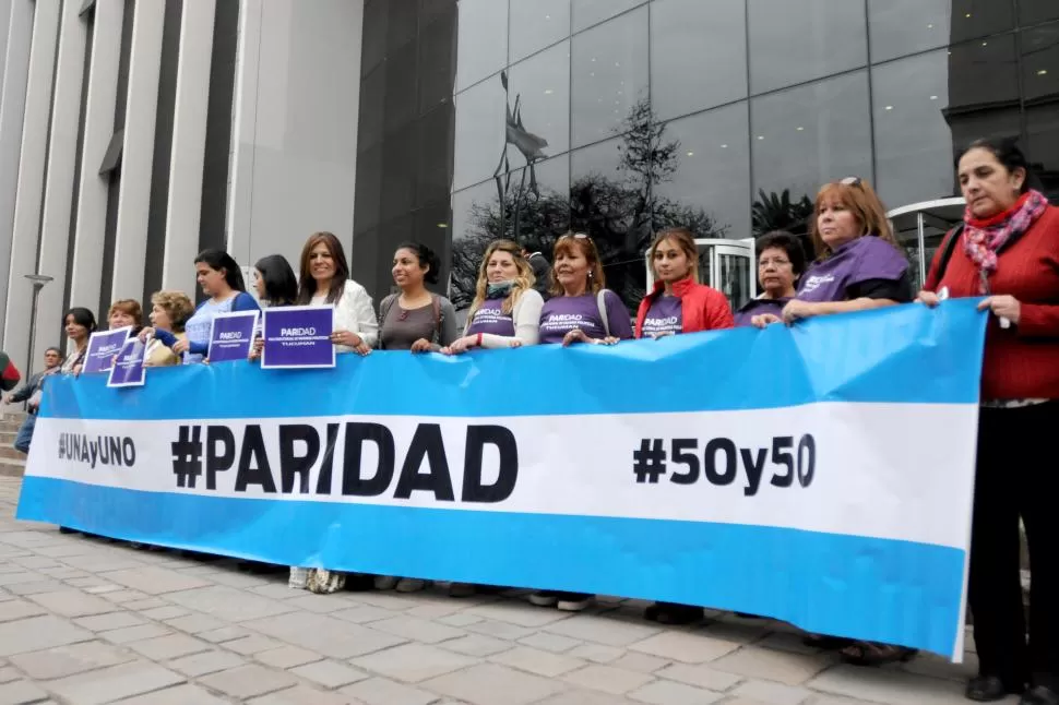 BANDERAZO. Dirigentes de la Multisectorial de Mujeres ayer, en la Cámara. la gaceta / foto de analía jaramillo