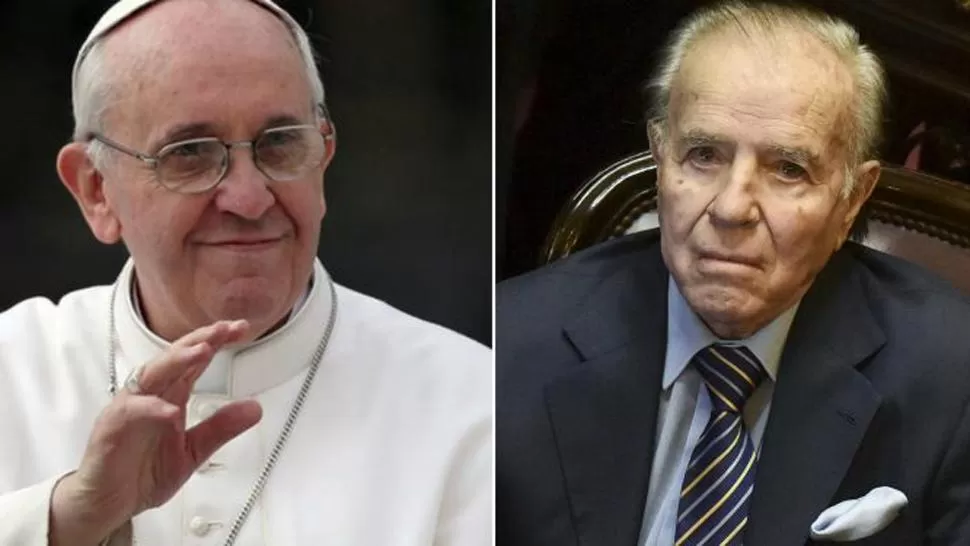 EL PAPA FRANCISCO Y CARLOS MENEM. El actual senador se reunió a primera hora con el Sumo pontífice. FOTO TOMADA DE CRONICADELNOA.COM.AR