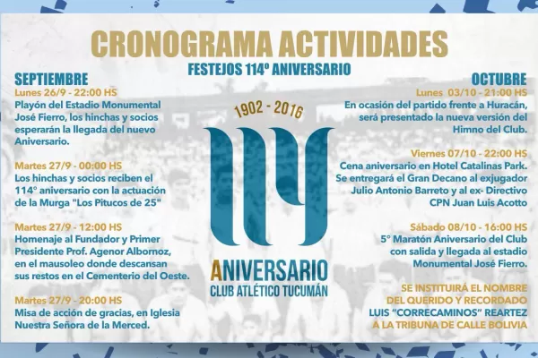 Conocé el cronograma de festejos de Atlético por su 114 aniversario