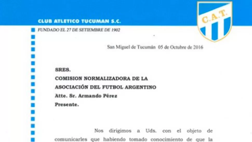 Esta es la presentación que hizo Atlético a la AFA reclamando la plaza a la Libertadores