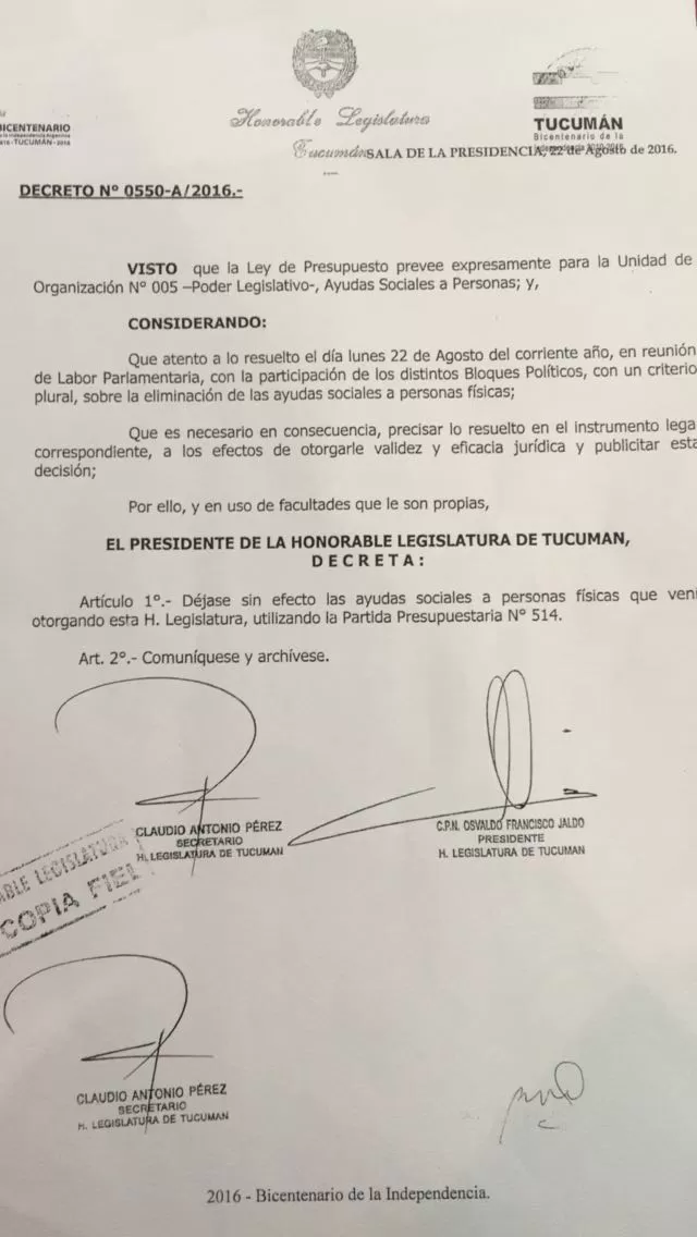 DECRETO. Jaldo derogó el 22 de agosto las “ayudas sociales a personas”.  