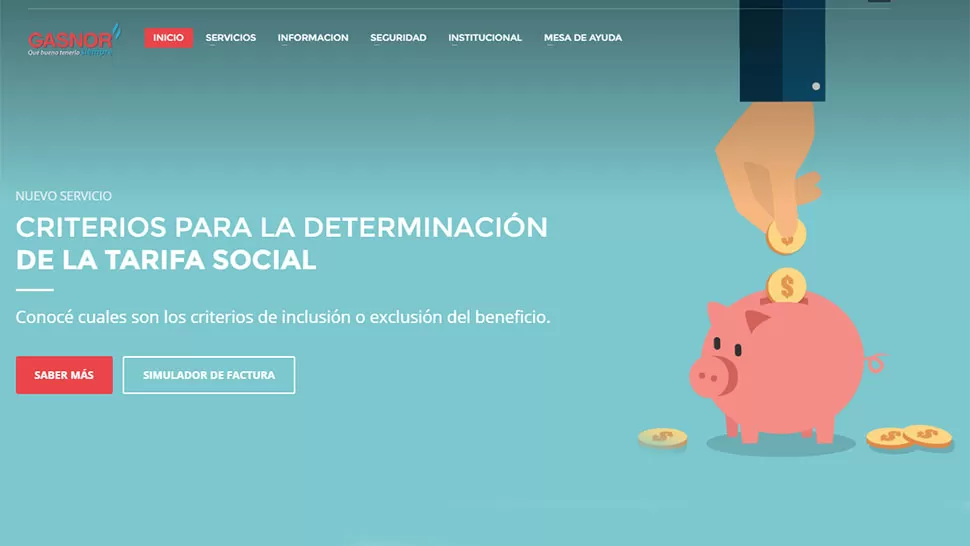 INFORMACIÓN. Gasnor dispuso un servicio que enumera la condiciones para acceder a la Tarifa Social. CAPTURA DE IMAGEN.