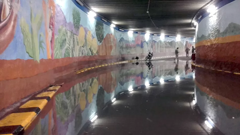 ASÍ QUEDÓ EL TÚNEL. Unos 30 centímetros de agua se acumularon sobre el pavimento. LA GACETA / FOTO DE DIEGO ARAOZ