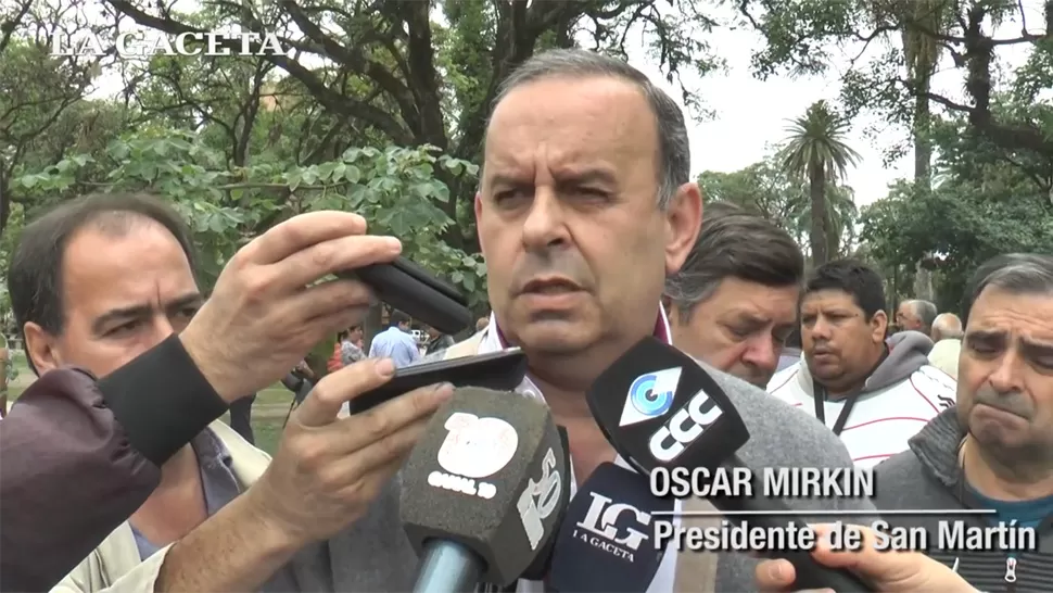 OSCAR MIRKIN. El dirigente, durante el acto de esta mañana. CAPTURA DE VIDEO