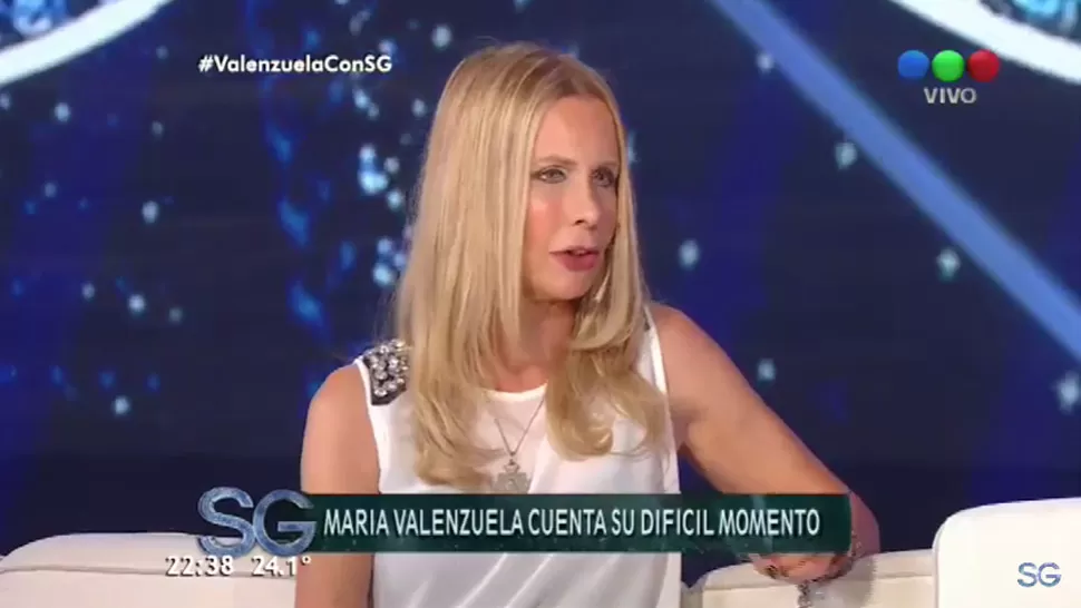 MARÍA VALENZUELA. Superando su duro presente, la actriz se animó al living de Susana. CAPTURA DE VIDEO