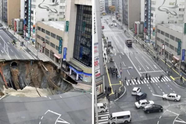 Japón: en sólo dos días reparan un enorme socavón que se había tragado una avenida