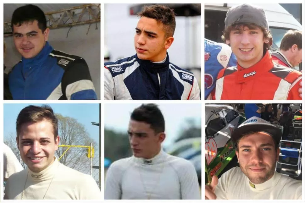 UNO POR UNO. Reinoso, J.Rotondo, Rodríguez (arriba, de izquierda a derecha); Pascual Rotondo, F.Rotondo y Olaz (abajo). fotos Fórmula Plus/TV Kart/Peter Olaz oficial 