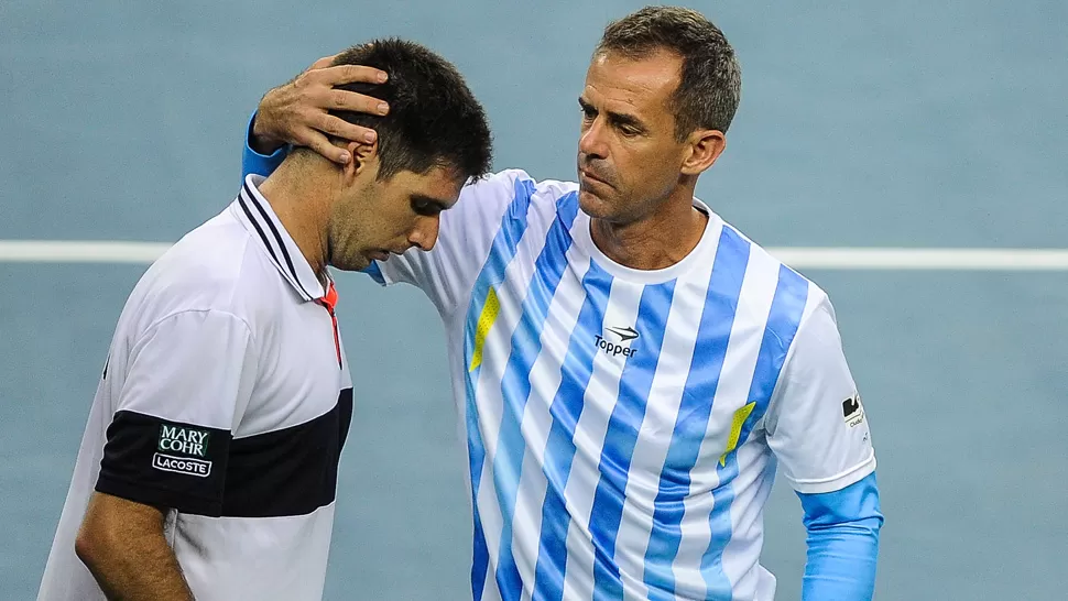 GRAN ESFUERZO. Delbonis jugó un gran partido pero no pudo con el croata Cilic. TELAM