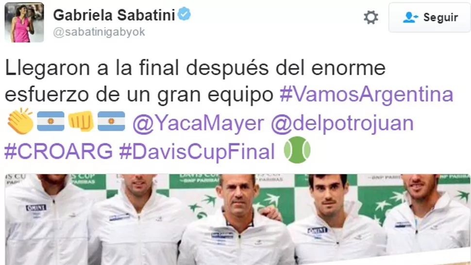 Nalbandian, Sabatini y Mercedes Paz brindan su apoyo en las redes sociales