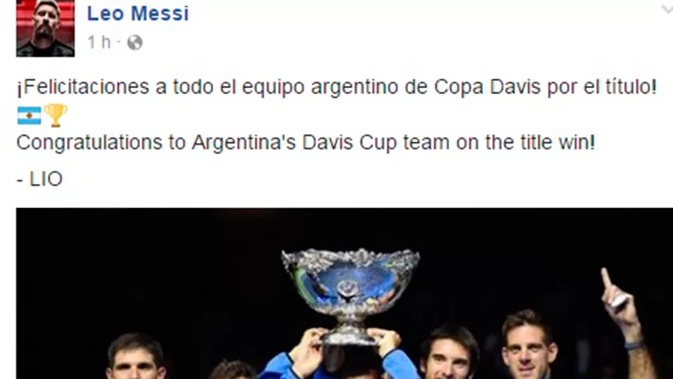 Messi también felicitó a los campeones de la Davis