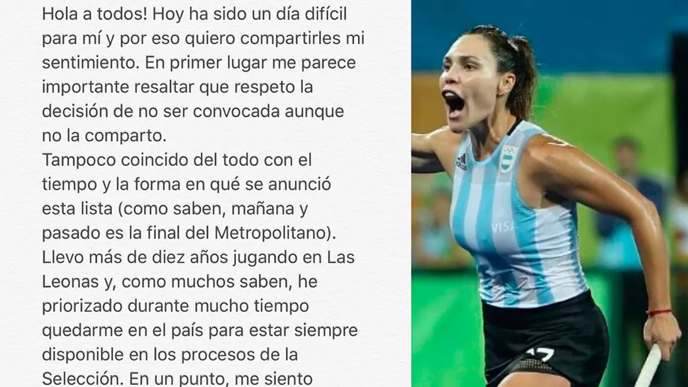 Una referente de Las Leonas no fue convocada para 2017 y descargó su bronca en las redes