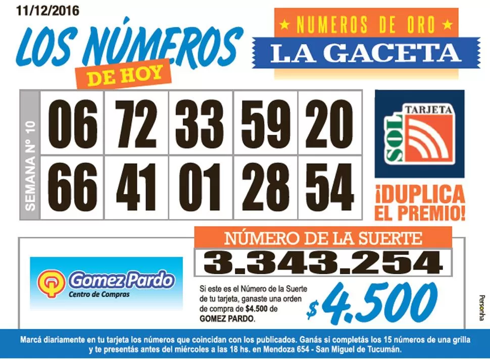 Los Números de Oro de LA GACETA