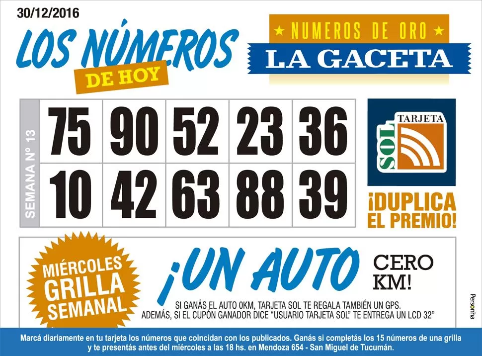 Los Números de Oro de LA GACETA