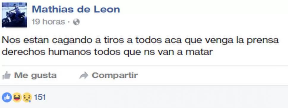 DESDE ADENTRO. “Mathías” pidió por la prensa y derechos humanos. facebook