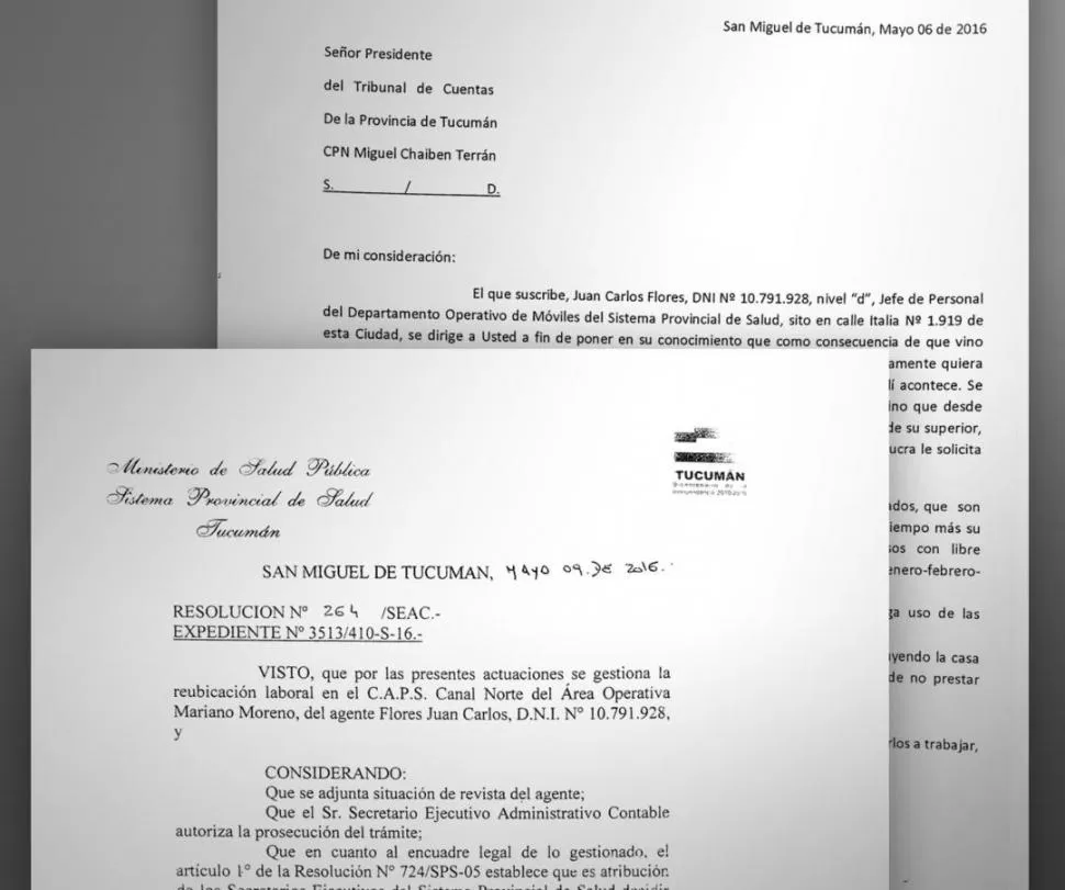 ESCRITOS. Flores hizo la denuncia el 6 de mayo; el 9 de mayo se firmó su pase a un CAPS. 