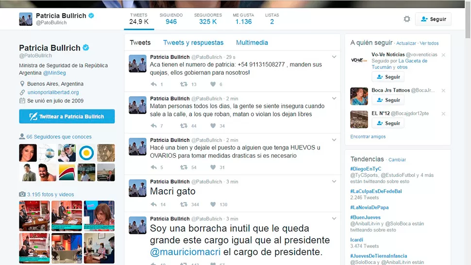 Luego de que le hackearan la cuenta, Bullrich confirmó que iniciará una investigación