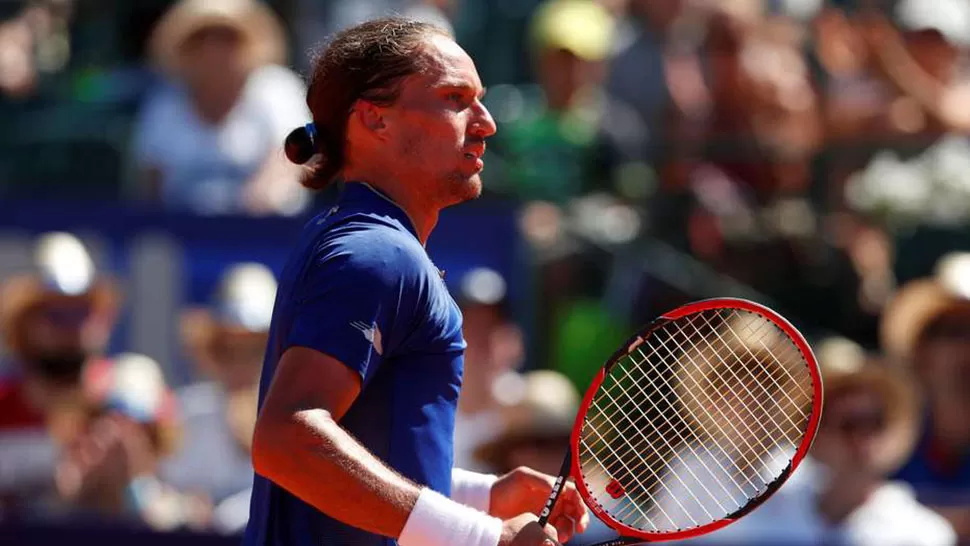 Dolgopolov festeja un punto en la final del ATP de Buenos Aires. FOTO TOMADA DE CLARIN.COM