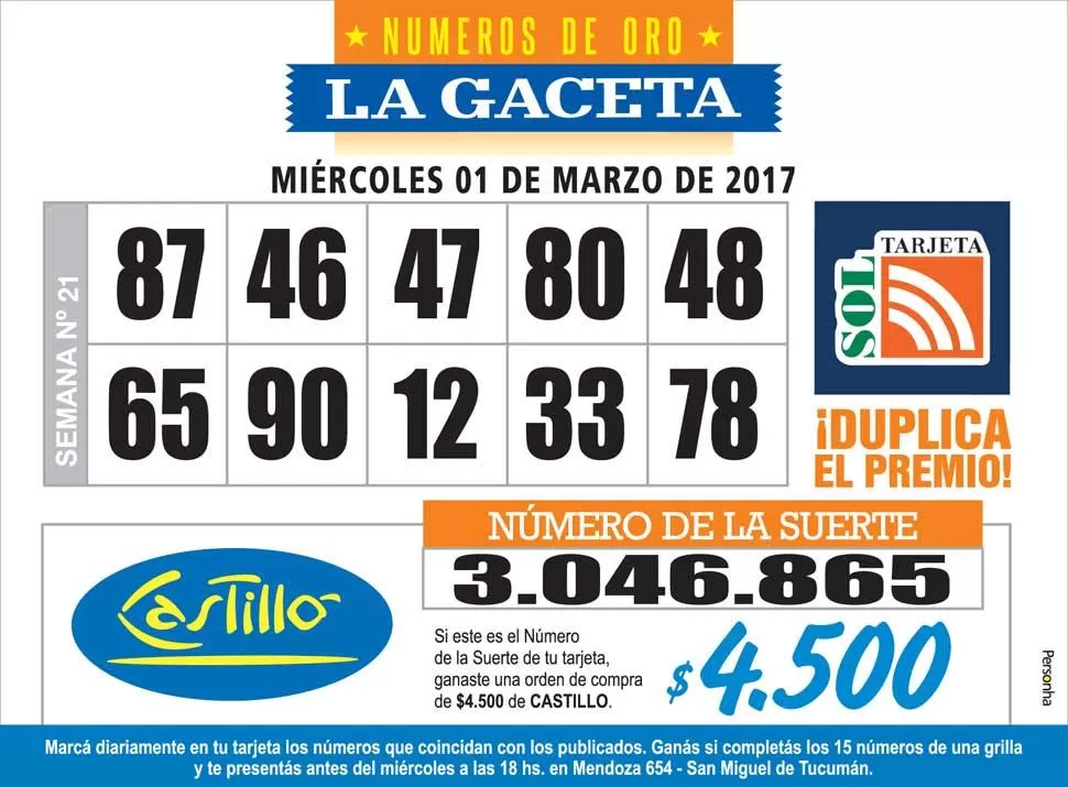 Los Números de Oro de LA GACETA