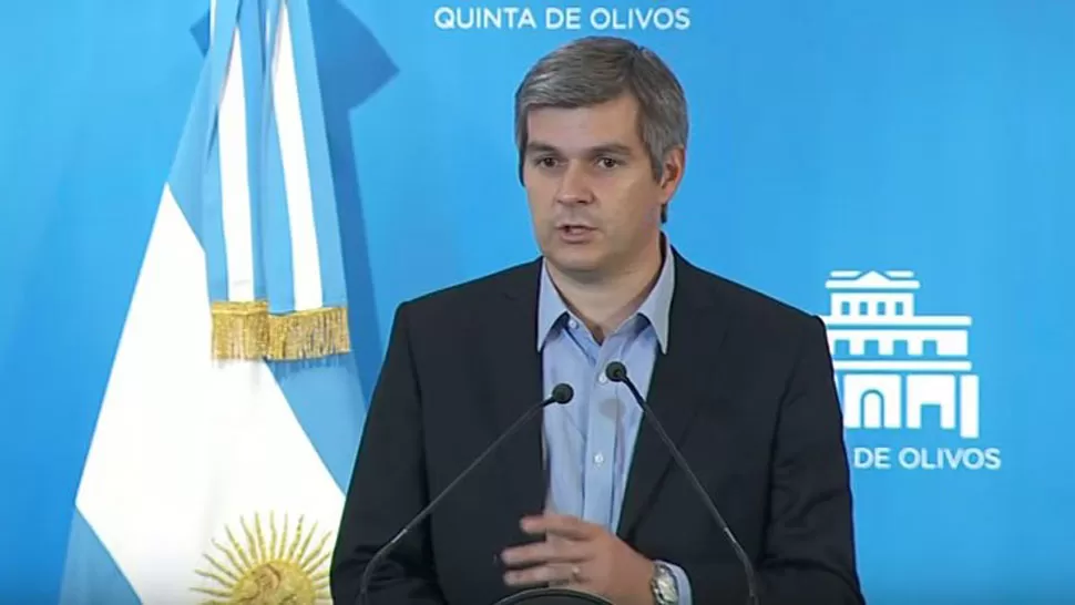 MARCOS PEÑA. El jefe de Gabinete, durante una conferencia de prensa. ARCHIVO