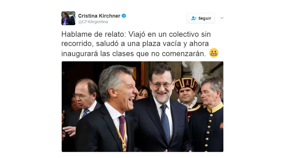 Cristina: inaugurará las clases que no comenzarán