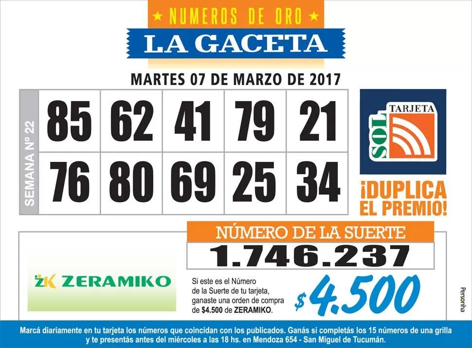 Los Números de Oro de LA GACETA