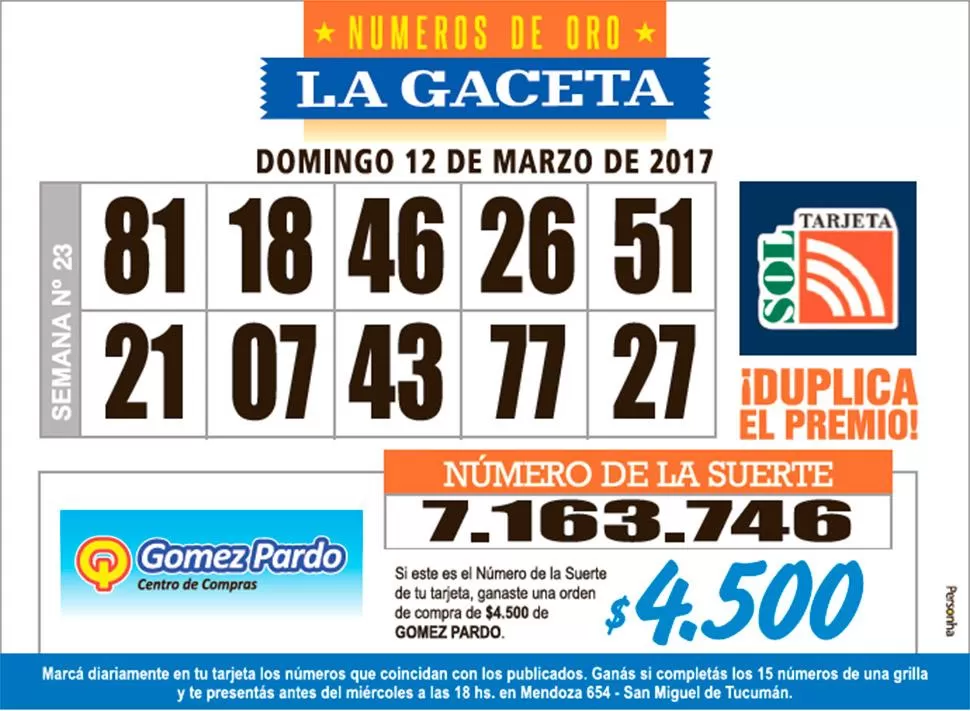 Los Números de Oro de LA GACETA
