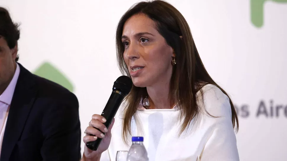 MARÍA EUGENIA VIDAL. La gobernadora bonaerense, durante la conferencia de prens de hoy. DYN